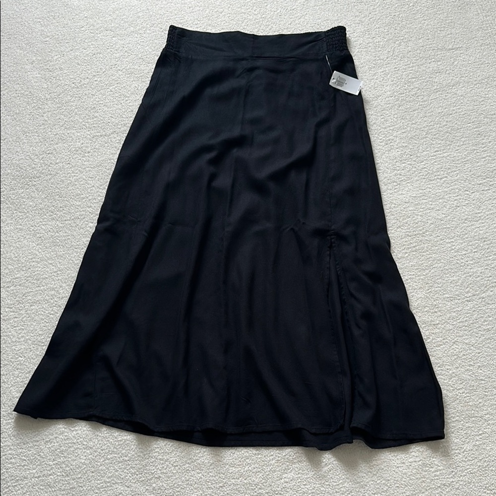 Old Navy Black Midi A-Line Skirt Asymmetrical Slit